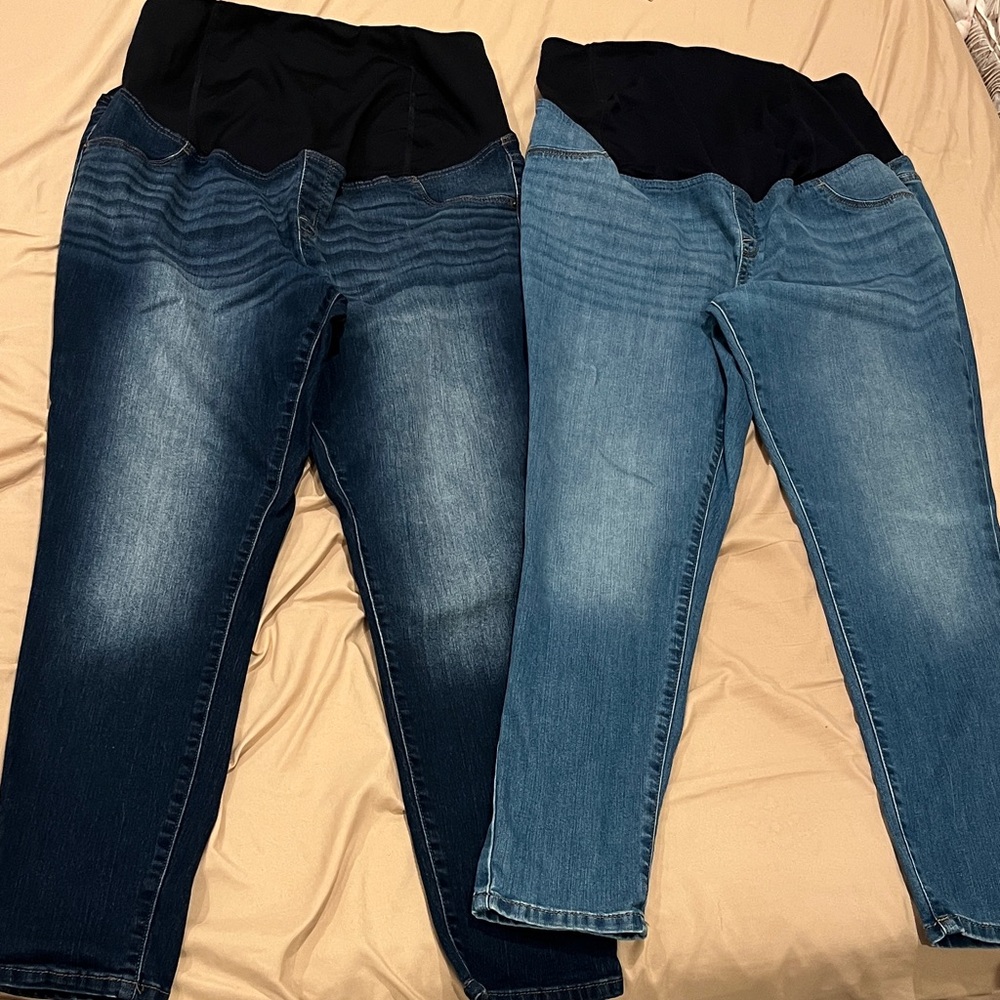 Maternity Denim Jeans Set - Dark and Light Wash size 14
